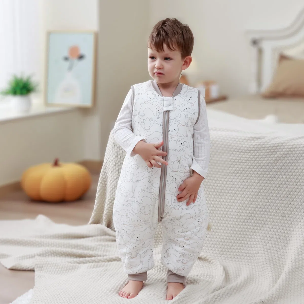Saco de Dormir de Invierno para bebé, algodón, Saco de Dormir para niños 2,5 TOG con piernas,95-105cm/3-4 años,Gatito
