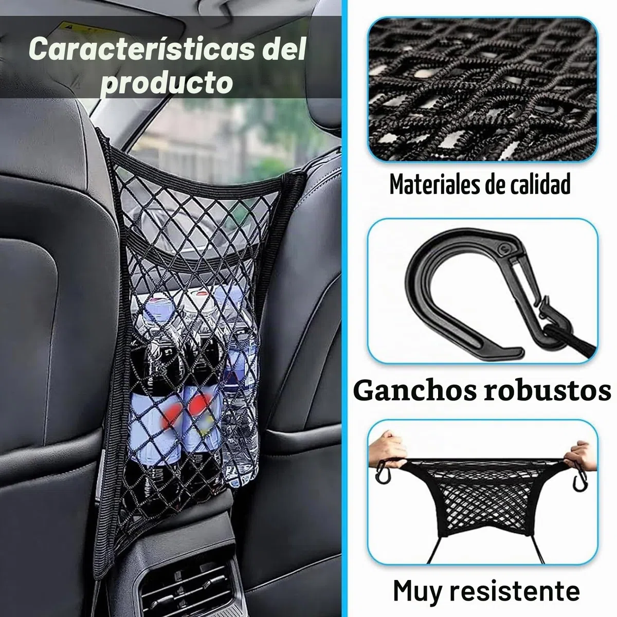 Lote de 2 bolsas de almacenamiento para asiento de coche, organizador de asiento trasero de coche para niños con soporte de mesa plegable, equipado con una red de almacenamiento central para asiento