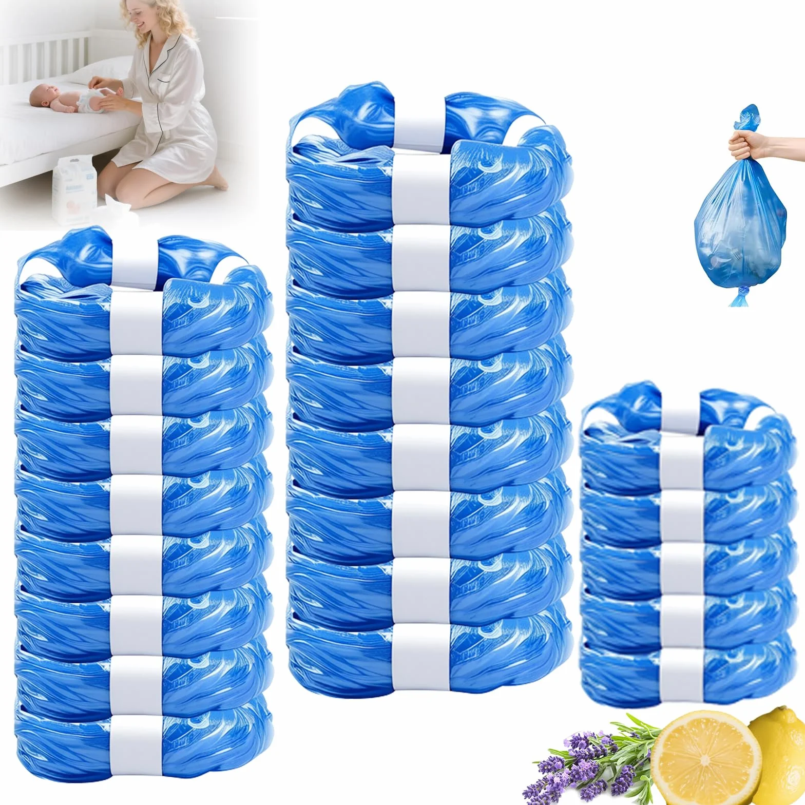 21 Recambios Contenedor de Pañales, Bolsa de Relleno Para Papelera Pañales Compatible con Tommee Tippee & Litter Locker II & Angelcare Dress Up XL & Littycat Recambios, Engrosado y duradero
