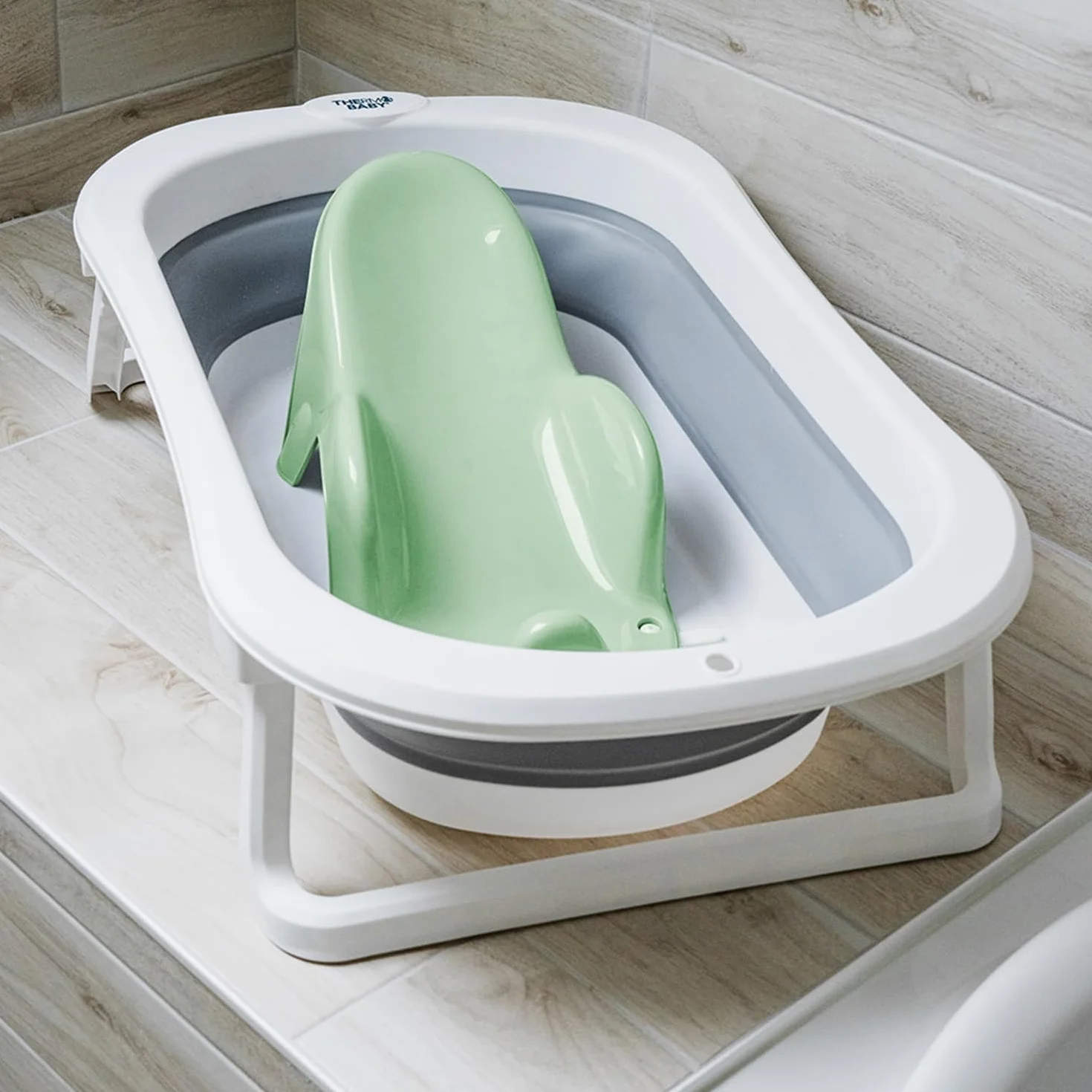 THERMOBABY ATOLL - Hamaca de baño de bebé - Ergonómico - Cómodo - Desde el nacimiento hasta los 8 meses - Verde Celadón - Fabricado en Francia