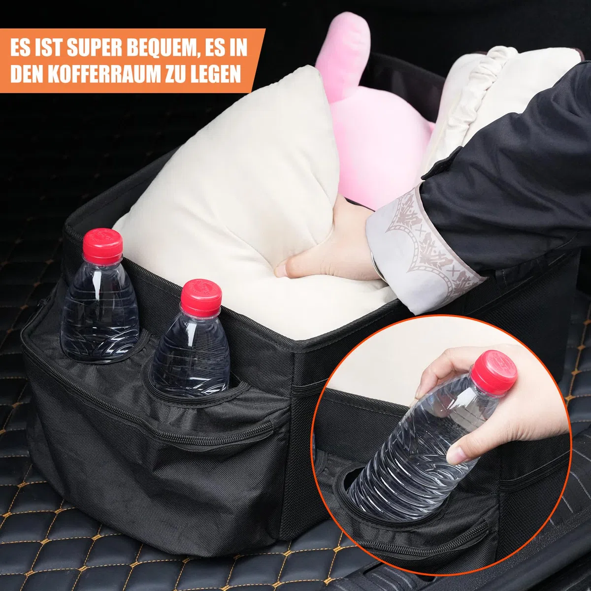Organizador Asiento Coche, Organizador Coche para Asiento Delantero Trasero de Coche, Plegable, Organizador maletero coche asiento, Con Portavasos para Ropa, Juguetes y Suministros de Oficina