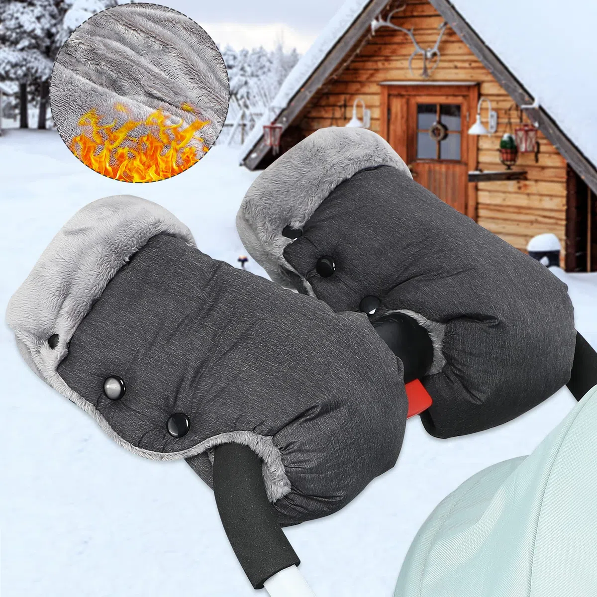 Amzeeniu Guantes Carrito Bebé Manoplas Carrito Bebe con forro polar,Guantes Cochecito bebe Impermeable y Cortaviento Todos los Cochecitos Bicicleta Silla de Ruedas Guantes Carro bebe Invierno(gris)