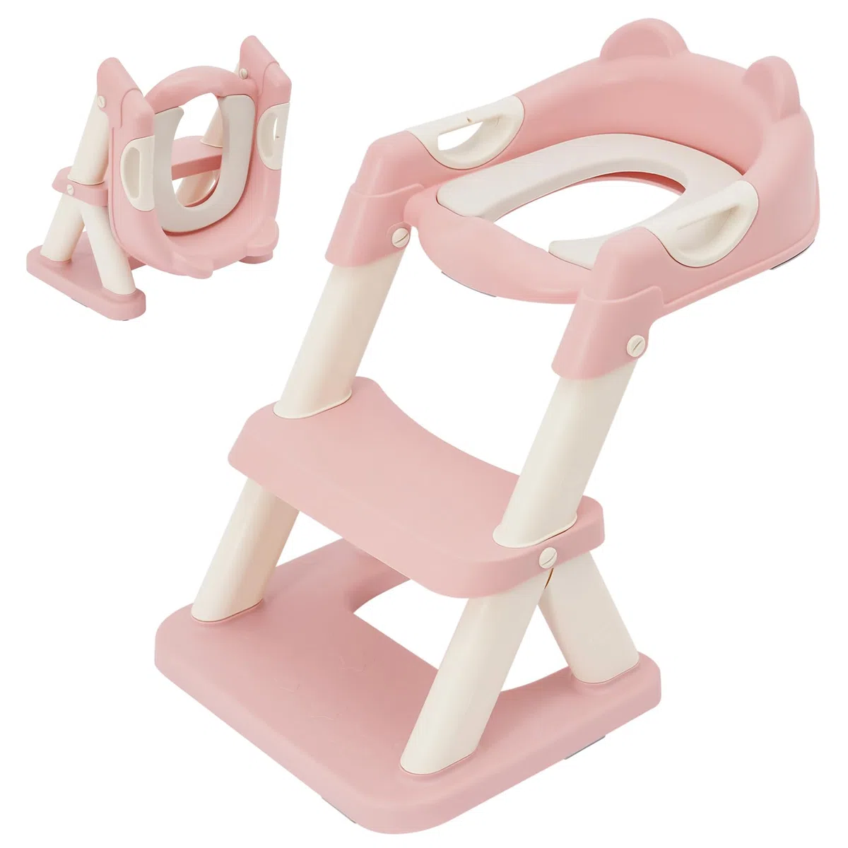 Asiento de inodoro para niños, asiento de inodoro con escalera y asas, altura ajustable, accesorio de inodoro plegable para niños, niños, niñas, bebé