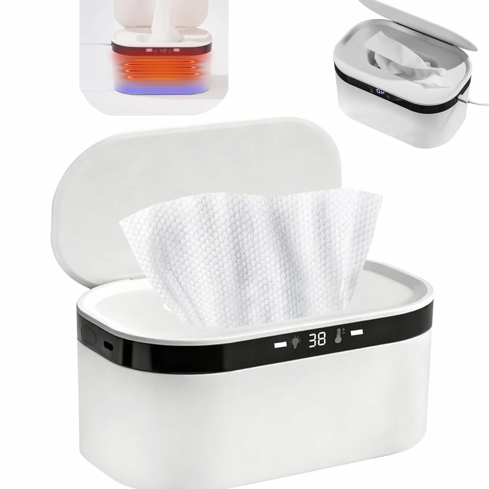 Calentador de Toallitas Húmedas, 3 Niveles de Calor, Alentamiento Rápido, USB, USB Calentador de Toallitas Humedas para Bebe, Viajes