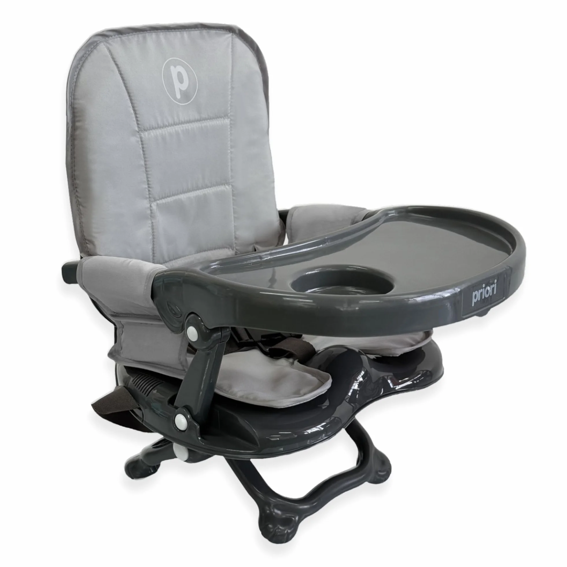 Priori Baby London Trona Portátil Plegable para Bebé con Patas Rebatibles – Asiento Elevador para Comer con Arnés de 3 Puntos, Correas de Seguridad Funda Lavable Ligera para Viaje, Hasta 15 kg (Negro)