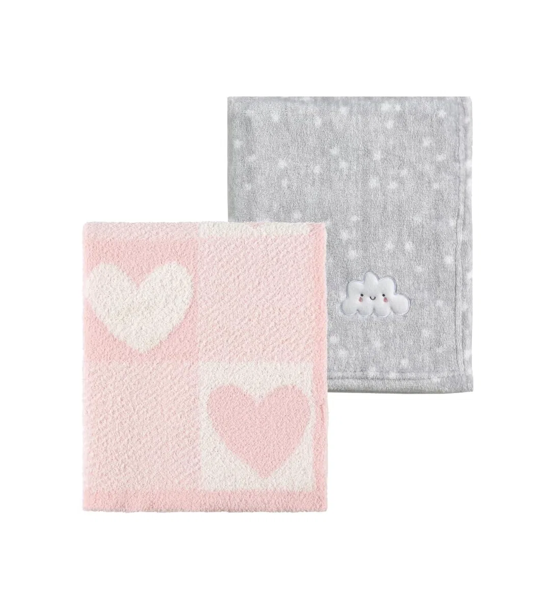 CREVENT 2 mantas de bebé de 30''X40'', lindas, acogedoras, esponjosas y cálidas para bebés y niños pequeños, ropa de cama para cuna, cot, cochecito - Nube Gris + Corazón Rosa de Punto