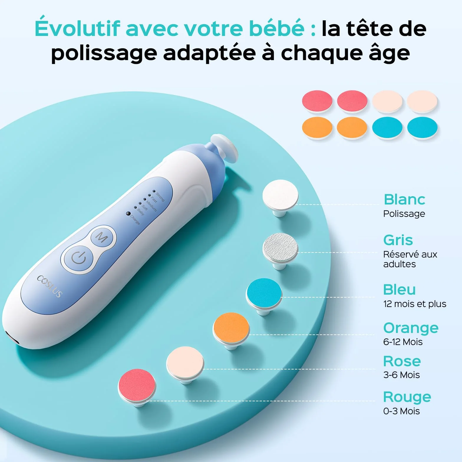 COSLUS Lima de uñas eléctrica recargable para bebé-B