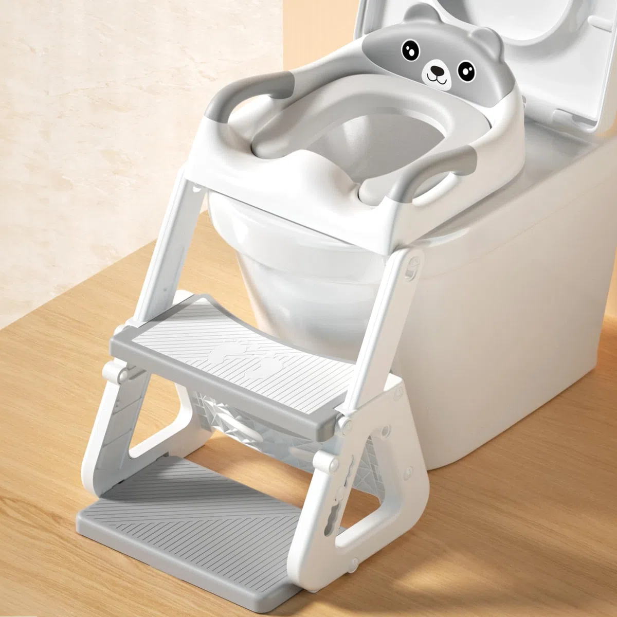 Adaptador WC Niños con Escalera,Reductor WC Niños,Adaptador Baño para Niños,Escalera WC para Niños,Ajustable,Plegable,PVC Cojín Acolchado,Antideslizante,para Inodoros en Forma de V, U o O