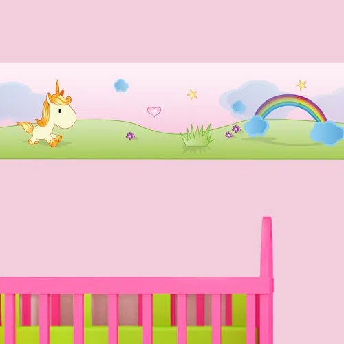 Greca Dulces Unicornios, Longitud: 450 cm, autoadhesiva, para la habitación de los niños