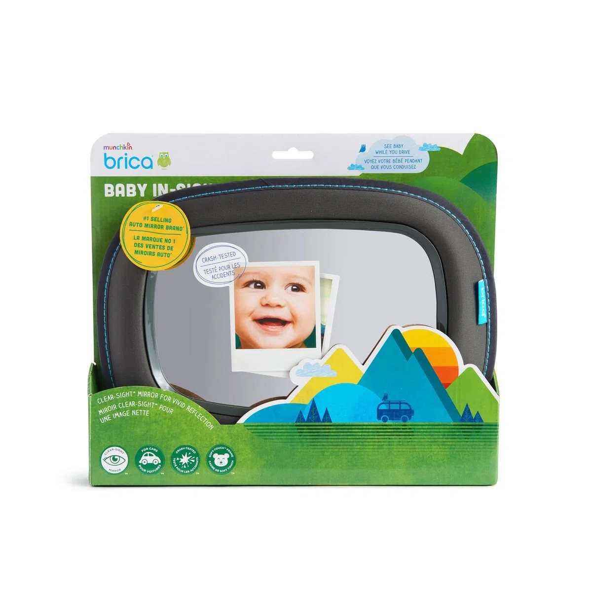 Munchkin Baby In-Sight Espejo para Asiento de Coche, Espejo de Ángulo Amplio para Bebés y Niños Pequeños en Sentido Contrario, 100% a Prueba de Roturas y Probado en Choques, Accesorios para Viajes