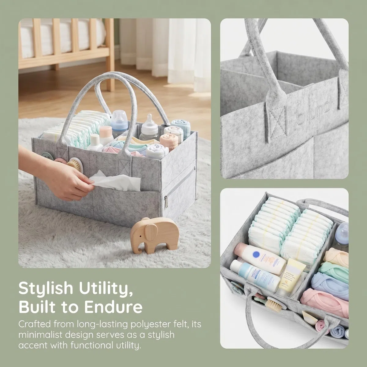 Nivofu Organizador de Pañales, Cesta Portátil con Compartimentos para Cambiador, Hogar Coche Viaje, Gris