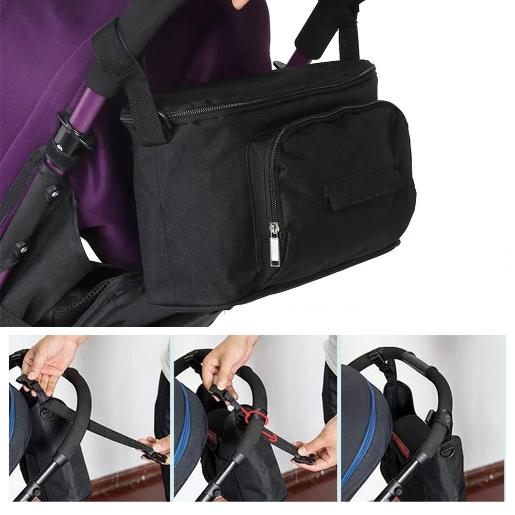 Bolsa Organizador de Cochecito, Bolsa de cochecito de bebé, Bolsa de almacenamiento de cochecito de bebé universal impermeable Bolsa de pañales de tela Titular de colgar Bolsa de almacenamiento