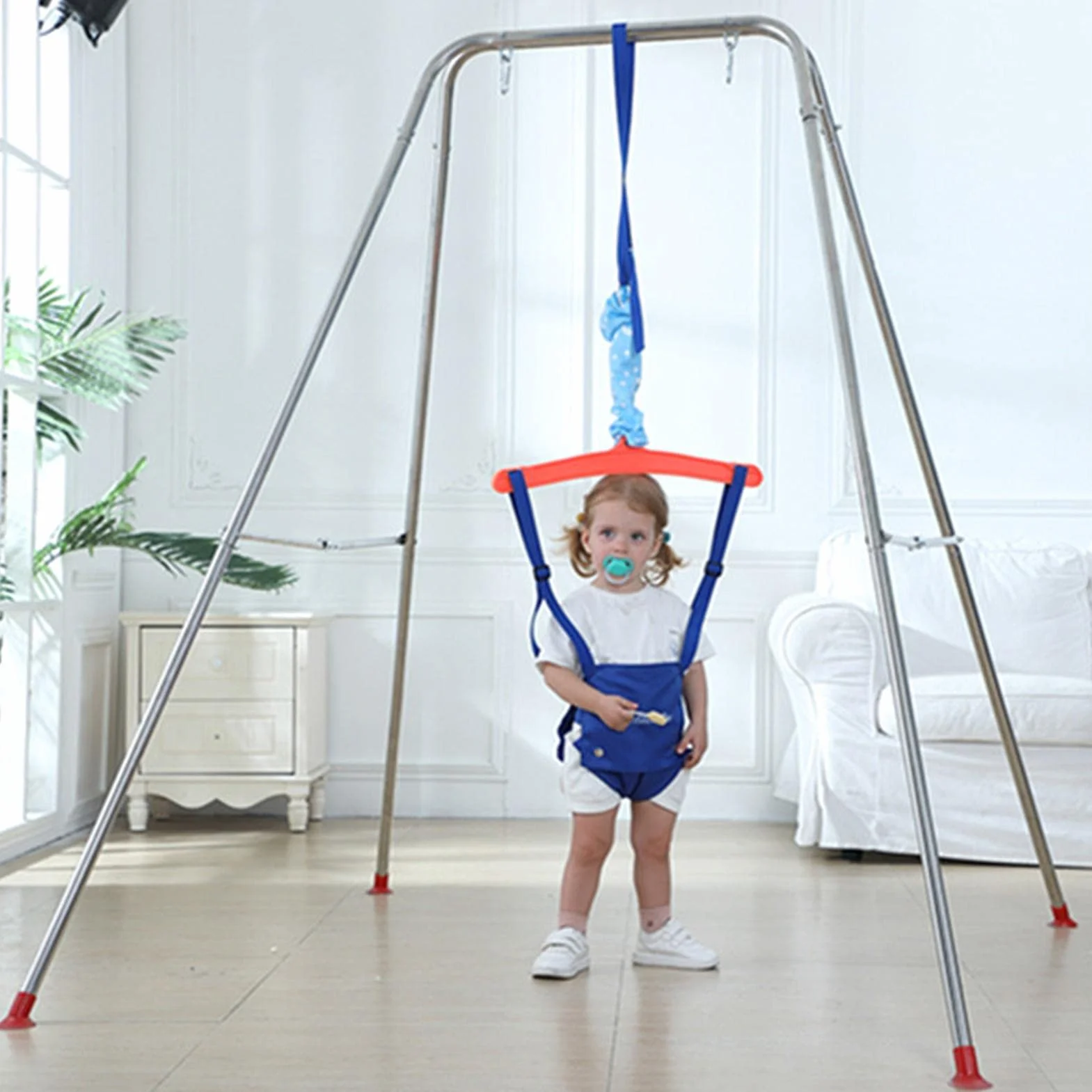 Puerta, jumper para bebé, ajustable, entrenador columpio para bebés, para exteriores, con asiento sillín, para bebés a partir 6 meses