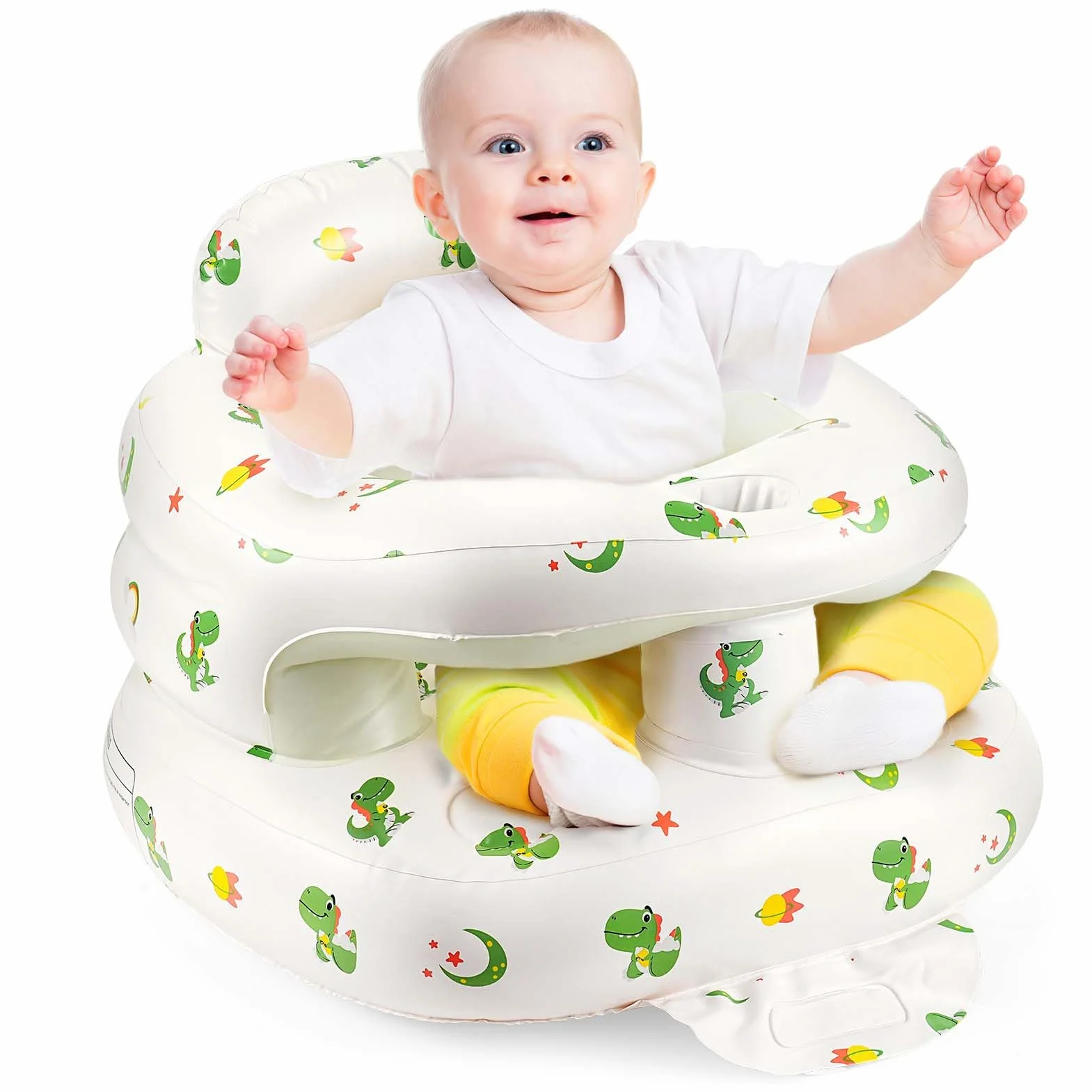 Asiento inflable para bebé Partir de 3 Meses, Silla Infantil Inflable con Bomba de Aire Integrada, silla inflable con soporte para espalda y cuello para Viajes, Alimentación, Camping, Aprender