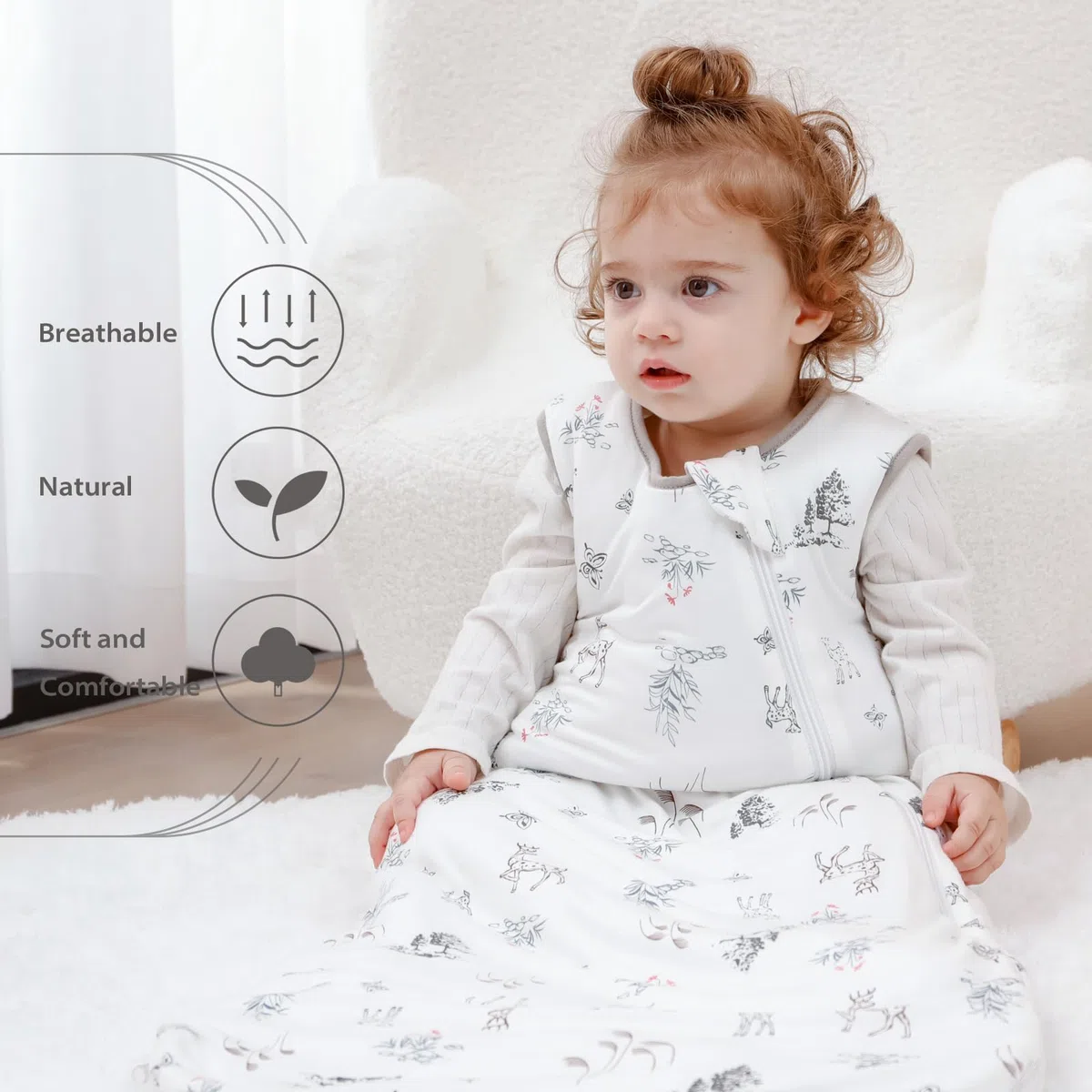 Mosebears Saco de Dormir para Bebé de Invierno Fibra de Bambú 2.5 TOG,Super Suave y cálido.(Forest,0-6 Meses)