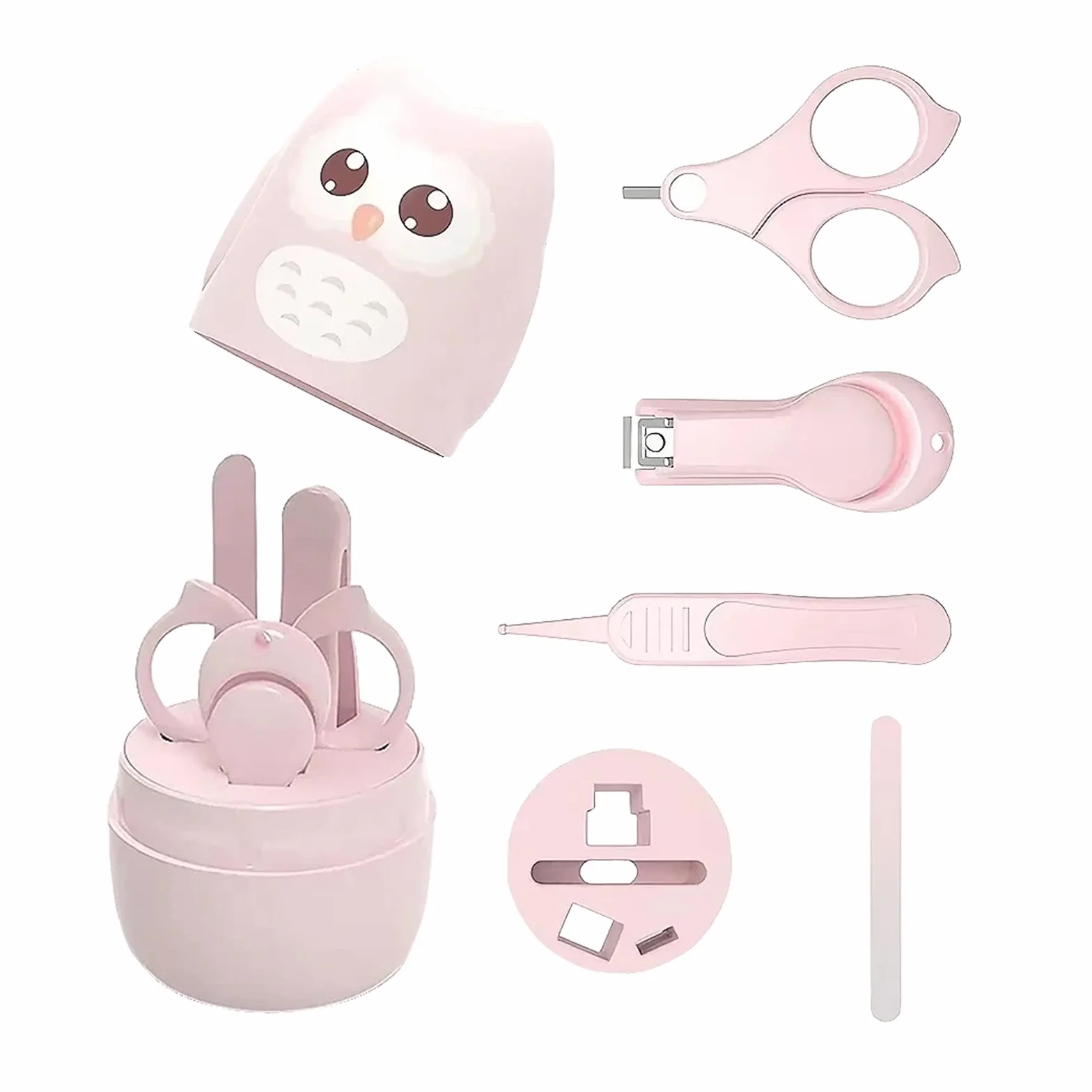 PandaEar Kit de cuidado de manicura y pedicura para uñas de bebé (paquete de 4) | Clippers Tijeras Lima Pinzas | Niños recién nacidos (Rosa)