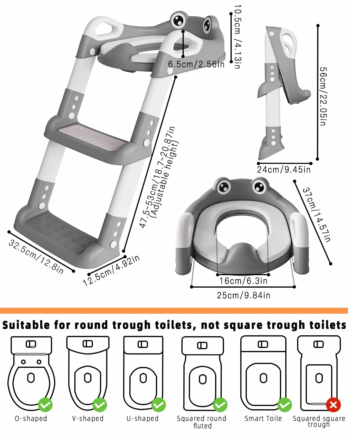 Adaptador WC Niños con Escalera, Reductor WC Niños con PU Cojín Acolchado, Adaptador Baño para Niños, Ajustable y Plegable, Antideslizante Adaptador Vater para Niños