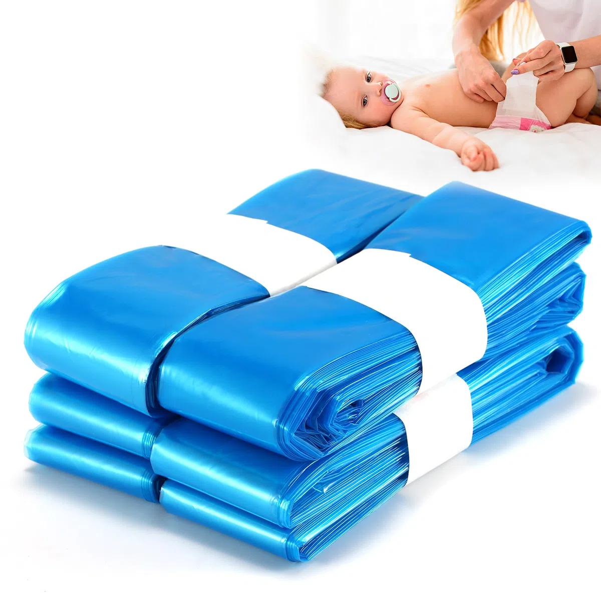 Bolsa Papelera Pañales Bebe, Bolsas De Repuesto Para Cubos De Pañales- Paquete De 4 Papelera Pañales Bebe Recambios Compatible Con El Contenedor De Pañales Tommee Tippee Angelcare, Azul