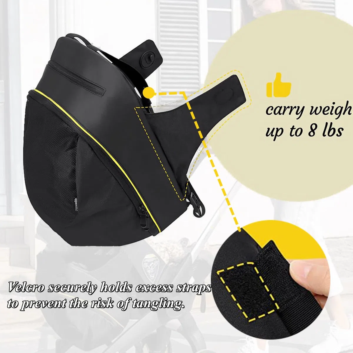 Bolsa de almacenamiento con clip compatible con cochecito Doona y asiento de coche, bolsa de pañales de gran capacidad con cremallera antideslizante, bolsa organizadora de cochecito, mochila