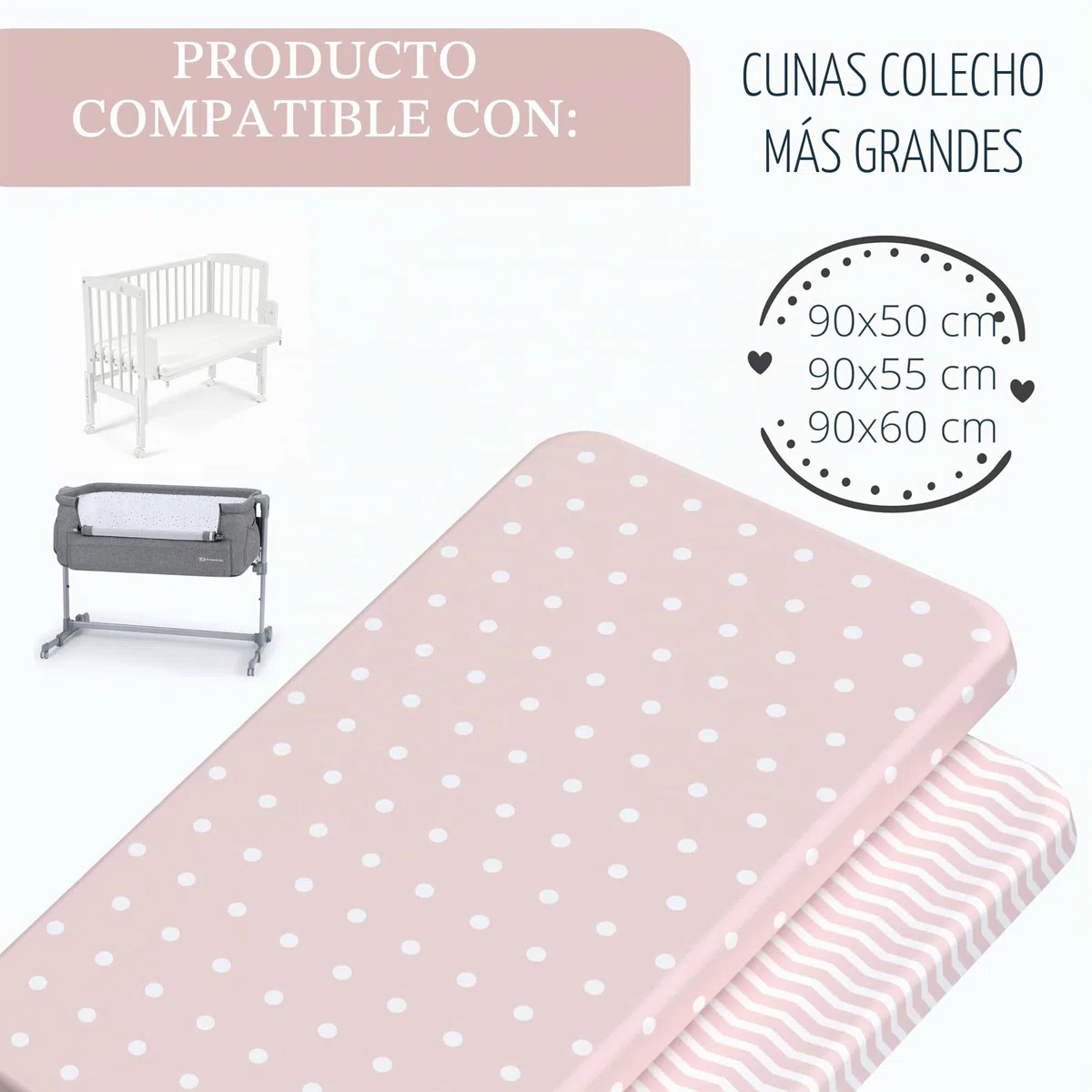 mimaDu - Juego de 2 sábanas bajeras Ajustables para bebés 90 x 55 cm Funda de colchón 100% algodón Oeko-Tex, también para 90x50, 90x45, 89x49 para cochecitos, moisés, cunas y camitas supletorias Rosa