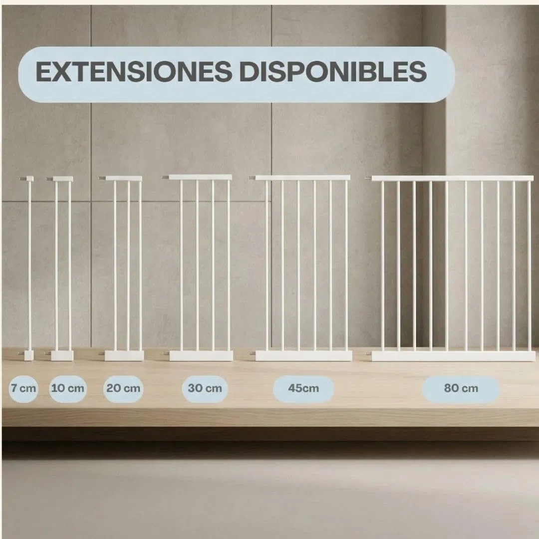 Barrera de Seguridad para Niños y Mascotas, 75-84cm, Instalación Sin Tornillos, Sistema de Cierre Automático, Giro Bidireccional, para Puertas, Pasillos y Escaleras (Blanco, Extensión 80cm)