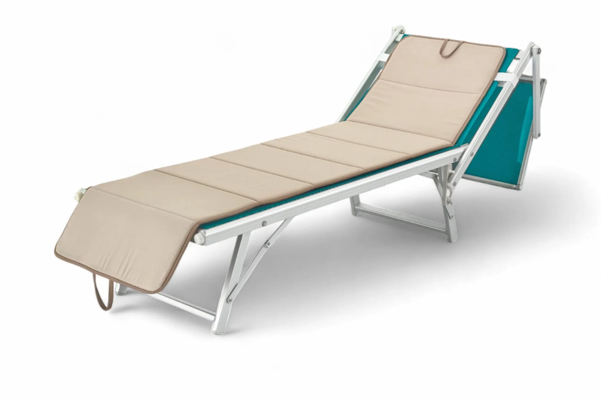 Tex family Colchón plegable para tumbona de playa, piscina, reversible, 52 x 200 cm y grosor 2 cm, con asas, color beige y gris