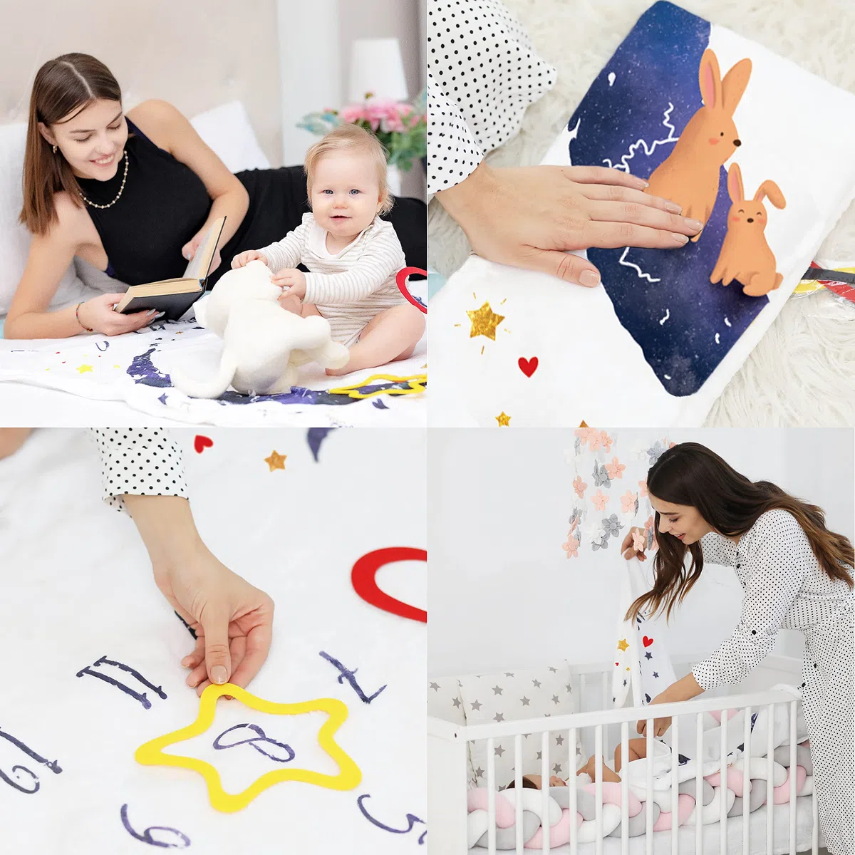 Manta Meses Bebé en Español | Manta Bebe Personalizada, Unisex | Regalo Personalizado De Nacimiento Para Nuevas Mamás | Temática Luna | Suave y Gruesa | Manta Mensual Bebe | Incluye Marcos