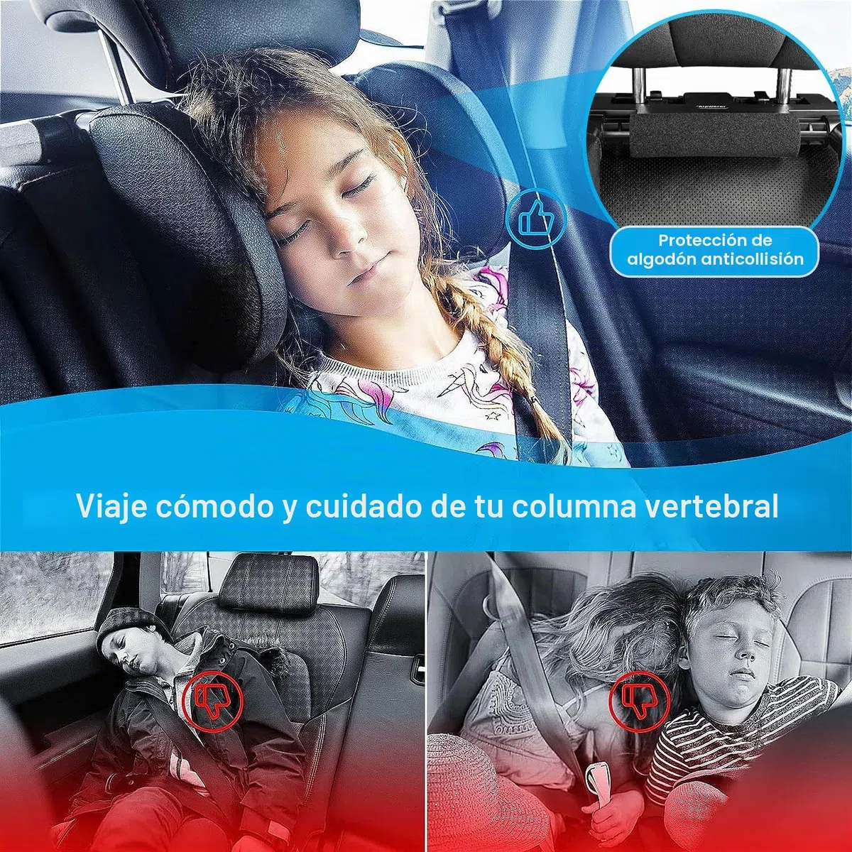 Reposacabezas Coche, Soporte para El Cuello Retráctil y Extraíble Almohada Gancho para Reposacabezas del Asiento del Coche, para Niños Adultos Soporte para La Cabeza (Negro, A05 PVC)