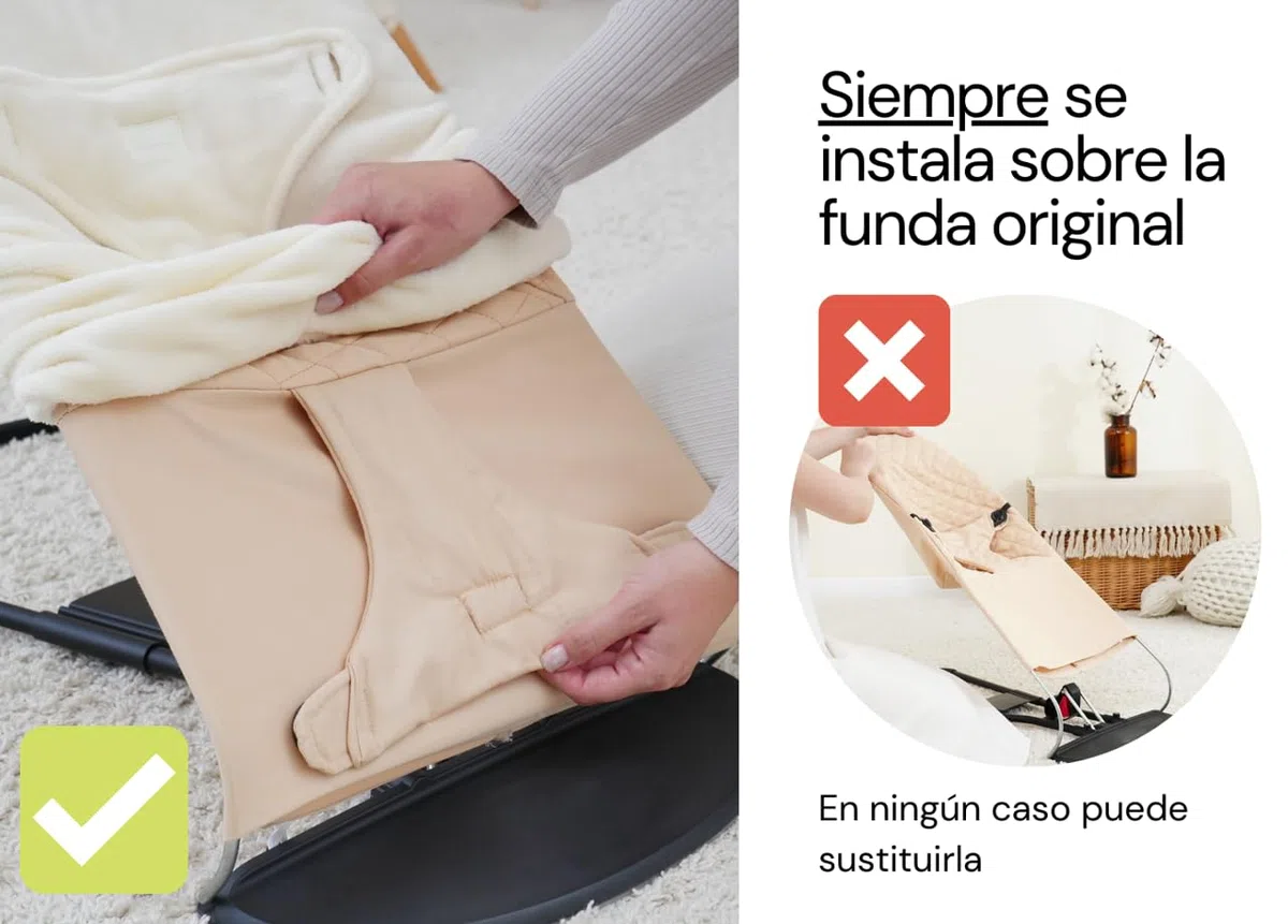 Cubre funda para hamaca bebé Belltop compatible con hamaca BabyBjörn Soft & Bliss. Funda invierno para asiento balancín bebé: hipoalergénica y cálida. Cubierta para asiento para mecedora bebé - Beige