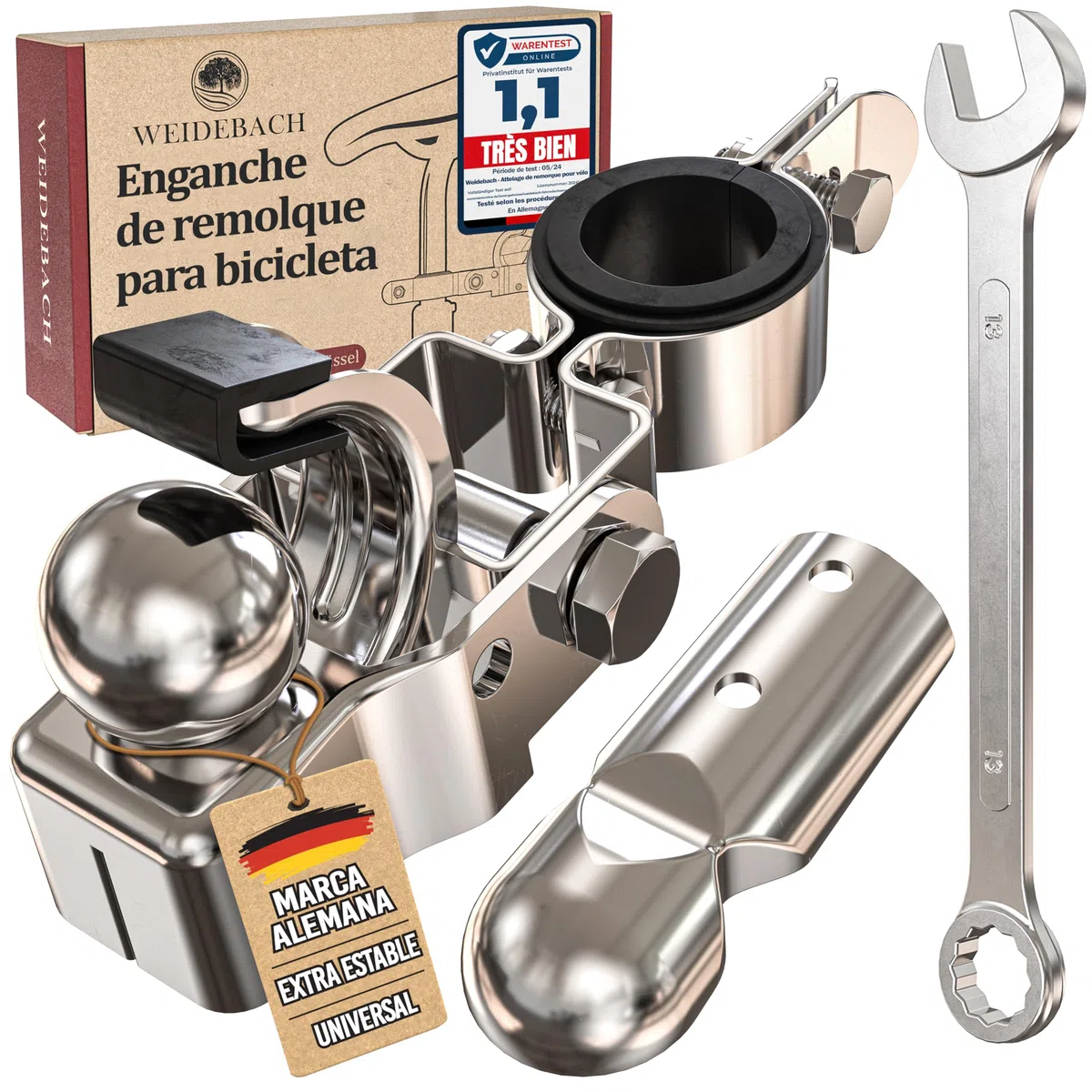 Weidebach® Enganche para Remolque de Bicicleta de Hierro galvanizado, Ø 2,35 a 3,05 cm, Apto para Cualquier tijas, Enganche de Remolque Robusto y fácil de Instalar