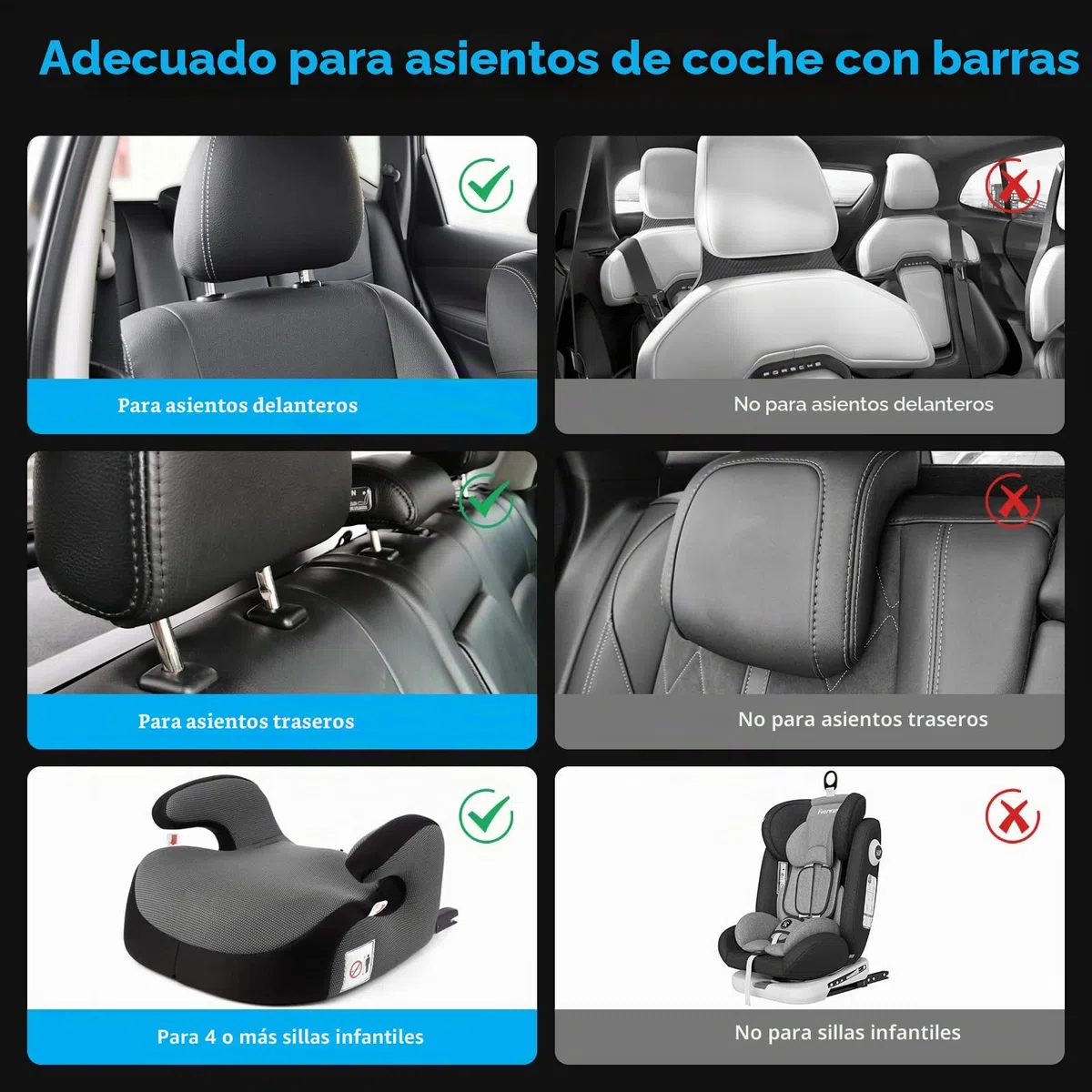 Reposacabezas Coche, Soporte para El Cuello Retráctil y Extraíble Almohada Gancho para Reposacabezas del Asiento del Coche, para Niños Adultos Soporte para La Cabeza (Negro, A05 PVC)