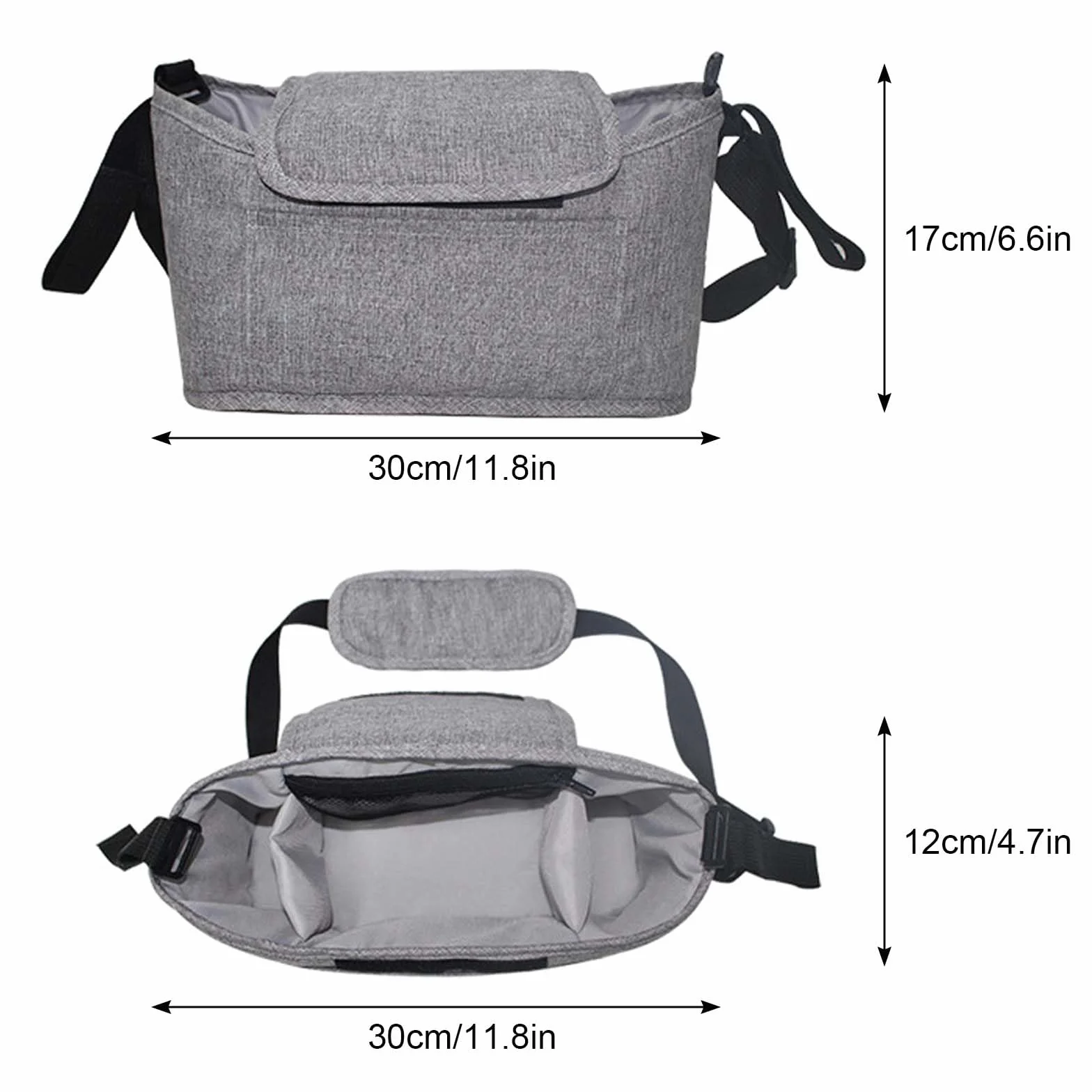 Universal Bolsa Organizadora Para Cochecito, Bolso Carro Bebé con Portavasos Aislado y Correa Para el Hombro, Gran Espacio, Bolsa Organizadora de Cochecitos, Bebé Bolsa de Almacenamiento (Negro)