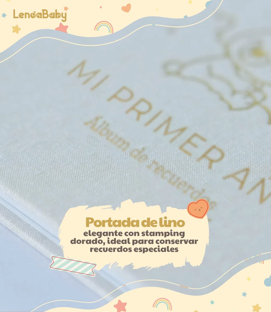 Album Fotos Bebe Mi Primer Año con Portada en Tela Lino y 75 Páginas - Libro Recuerdos Bebe con Pegatinas Ideal como Regalo Bebe Recien Nacido Niño y Niña Regalo Baby Shower - Album Bebe Primer Año