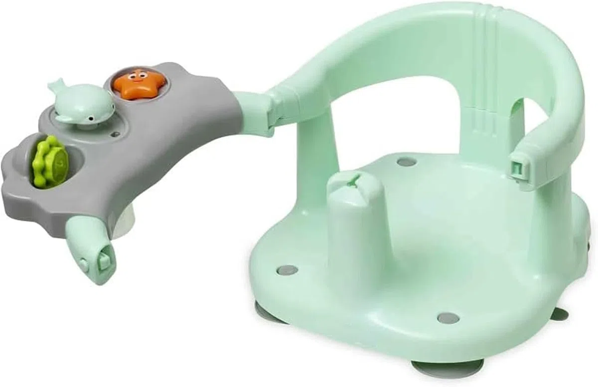 Asiento De Baño para bebés - Unisex - Ergonómico Y Seguro - Con Barra Para Una Facil Colocación Del Bebé - Con Ventosas Para Fijación Sillón de Baño y Ducha para Bebés Delfín lanza agua (Verde)