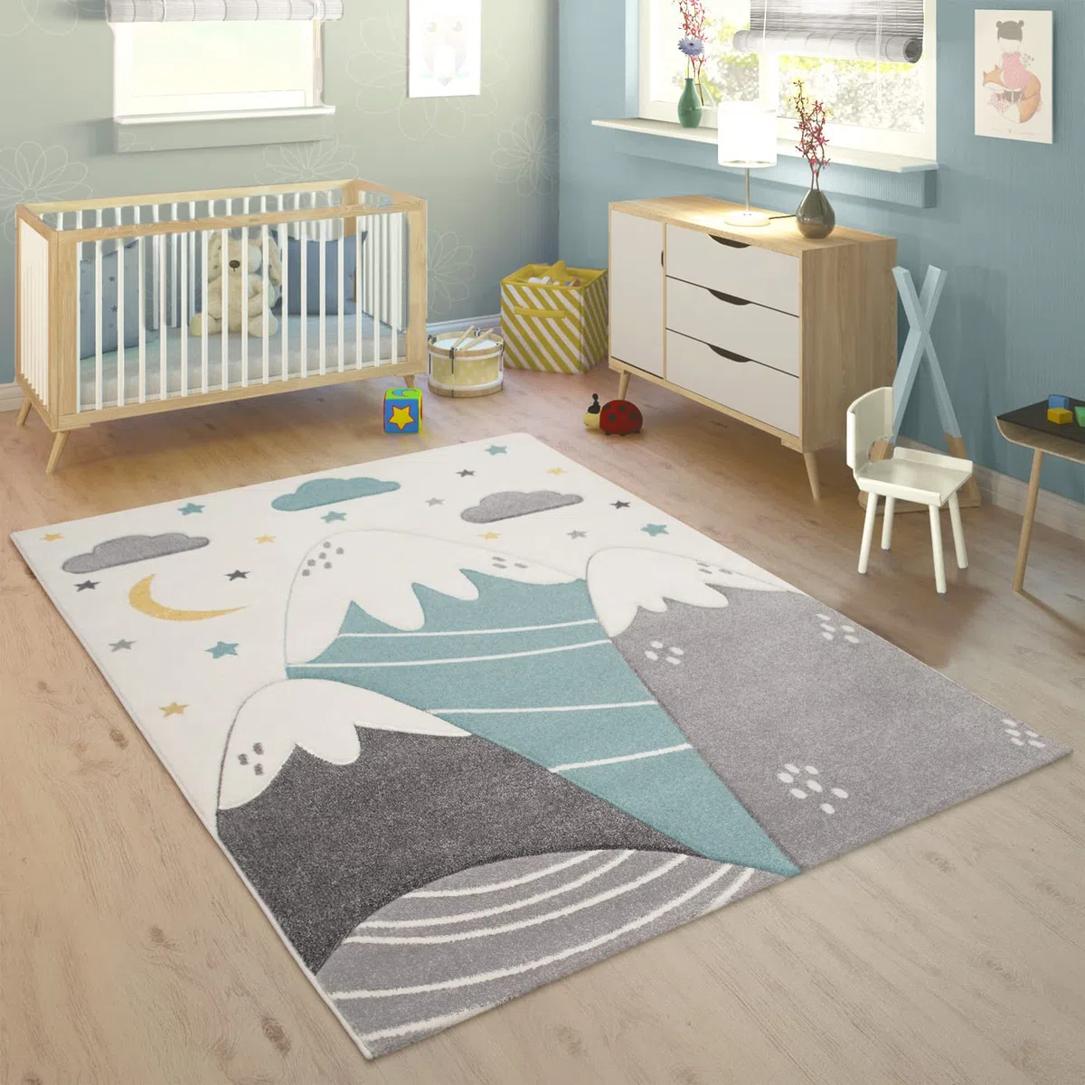 Paco Home Alfombra Infantil Alfombra Habitacion Niño Color Pastel 3D Motivo Montañas Moderna, tamaño:120x170 cm