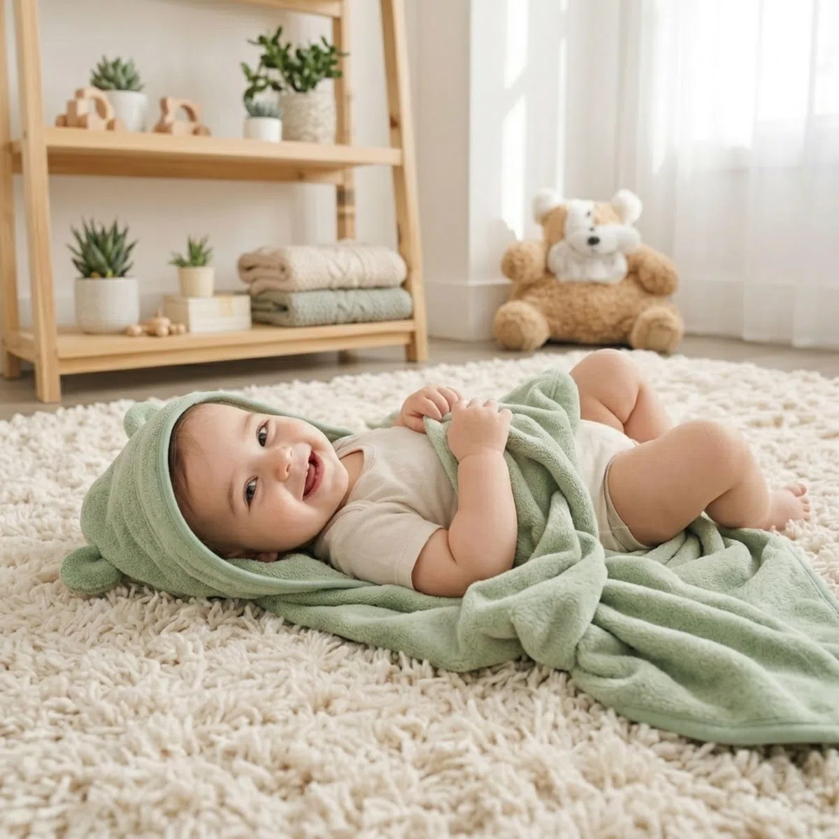 Toalla de Baño con Capucha para Bebé, Niño y Niña, Extra Grande 90x130cm, 100% Bambú 600GSM, Regalo Recién Nacido 0-10 años (Verde)