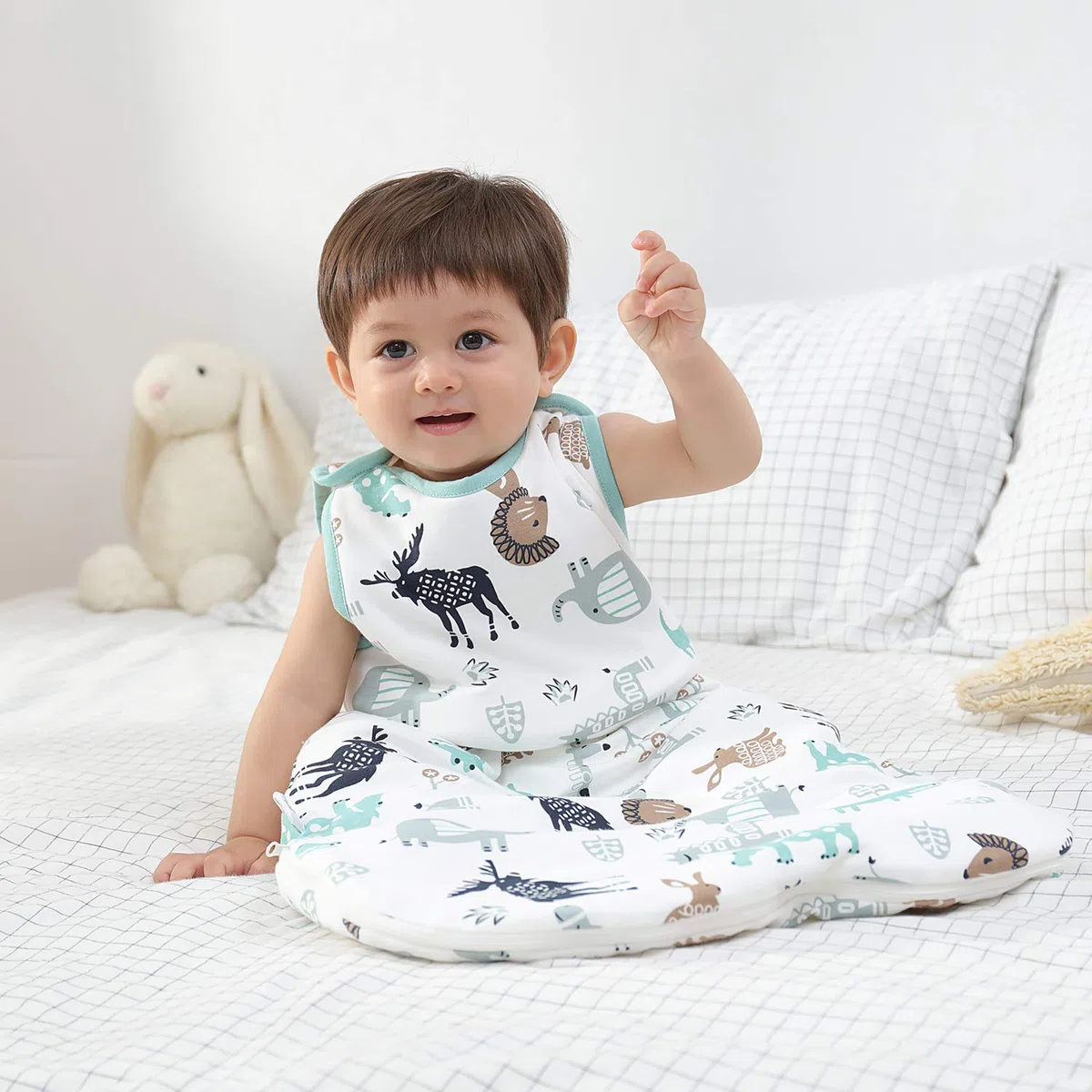 Mosebears Saco De Dormir Sin Mangas 2.5 TOG Manta Ponible De Algodón Suave Invierno Arrullo Infantil Unisex con Estampados Lindos Y Cremallera Facilitada (Ciervo, 0-6 Meses)