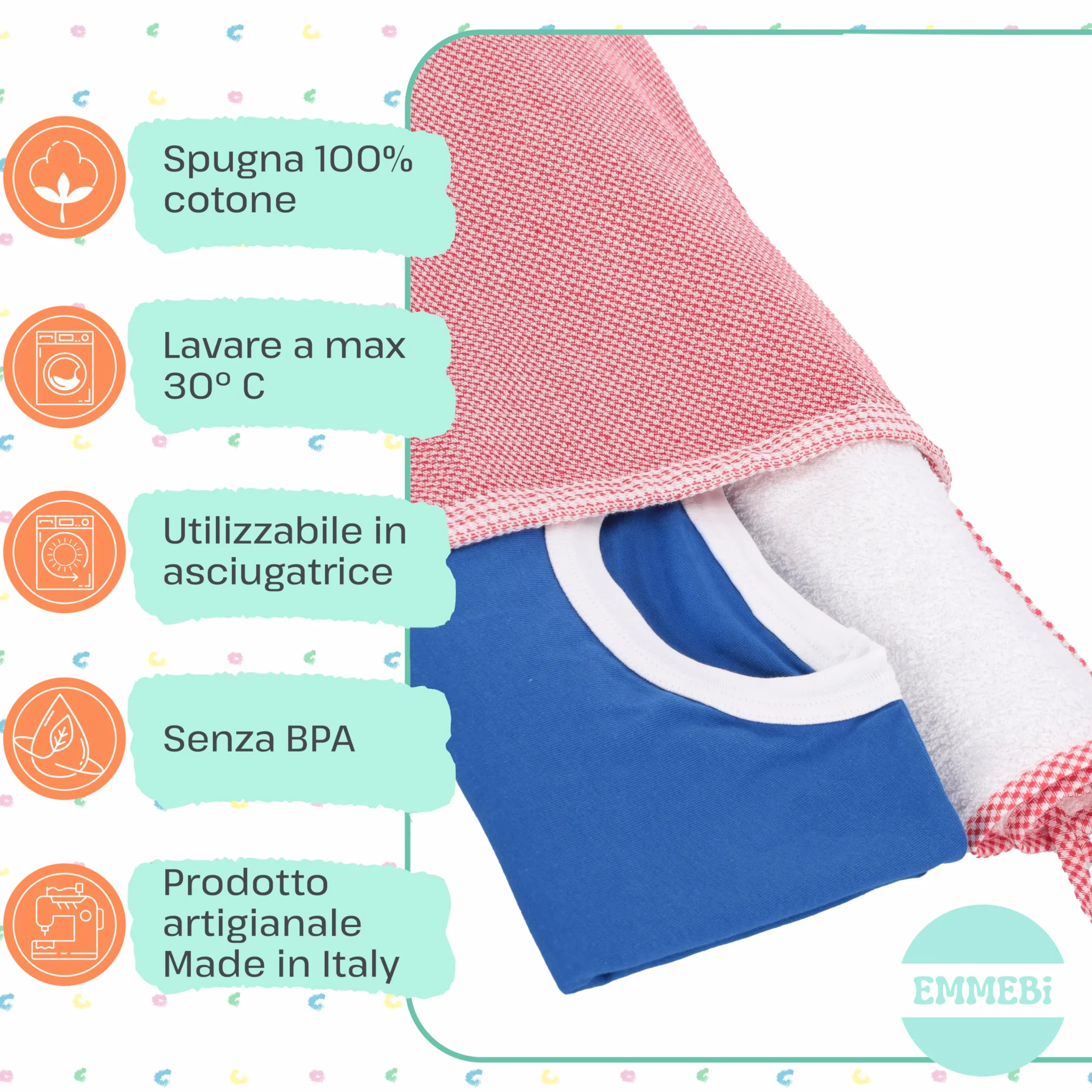 EMMEBi Juego de guardería con tela Aida para bordar babero + toalla + bolsa fabricados en Italia