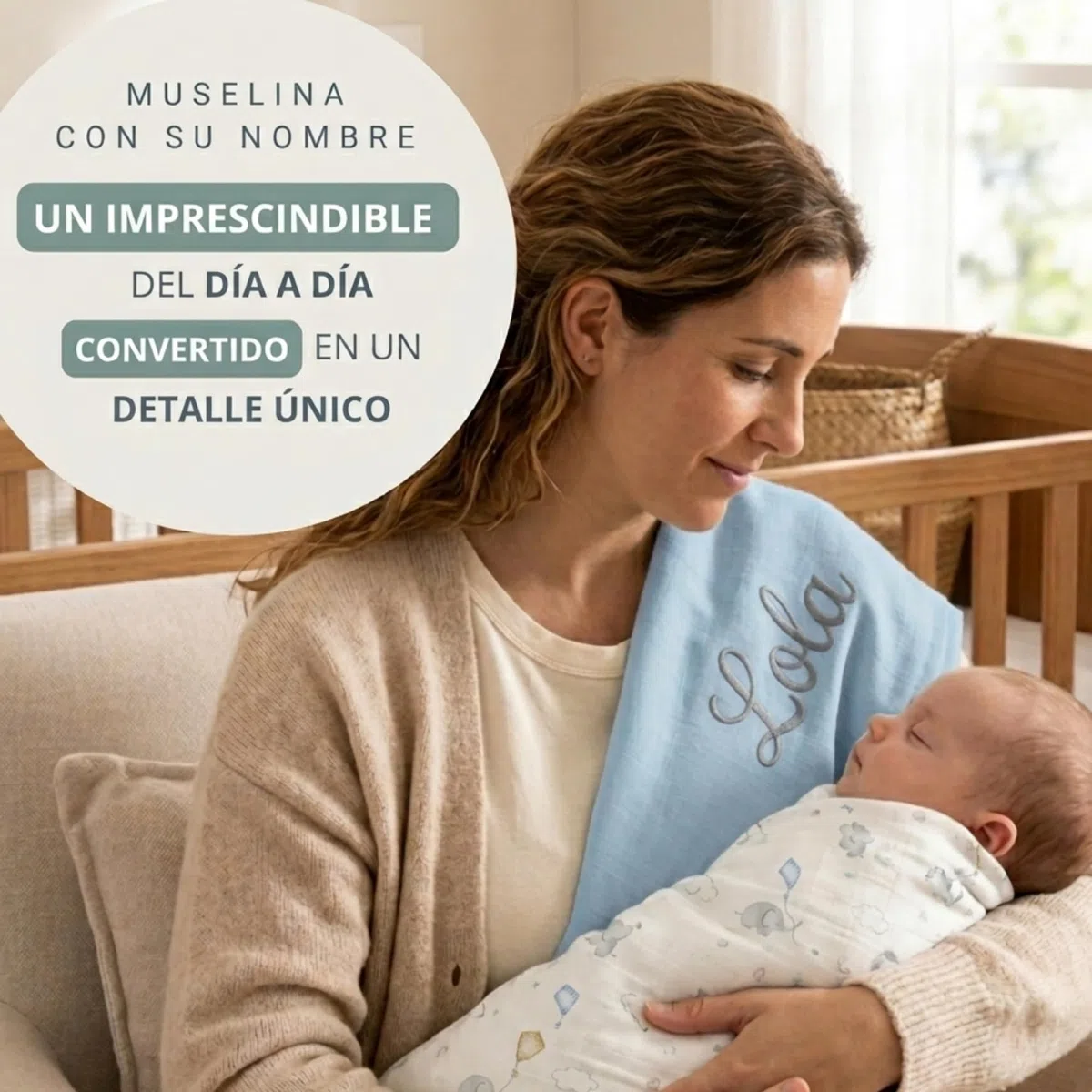 Muselina Bebé Personalizada Nombre Bordado 100% Algodón. Pack Muselinas 2+1 Recién Nacido Niño Niña - Regalo Nacimiento con Nombre - Regalo Padres y Mamás Primerizas - Azul
