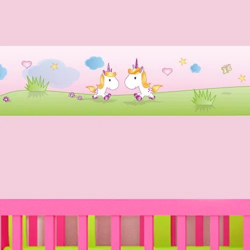 Greca Dulces Unicornios, Longitud: 450 cm, autoadhesiva, para la habitación de los niños