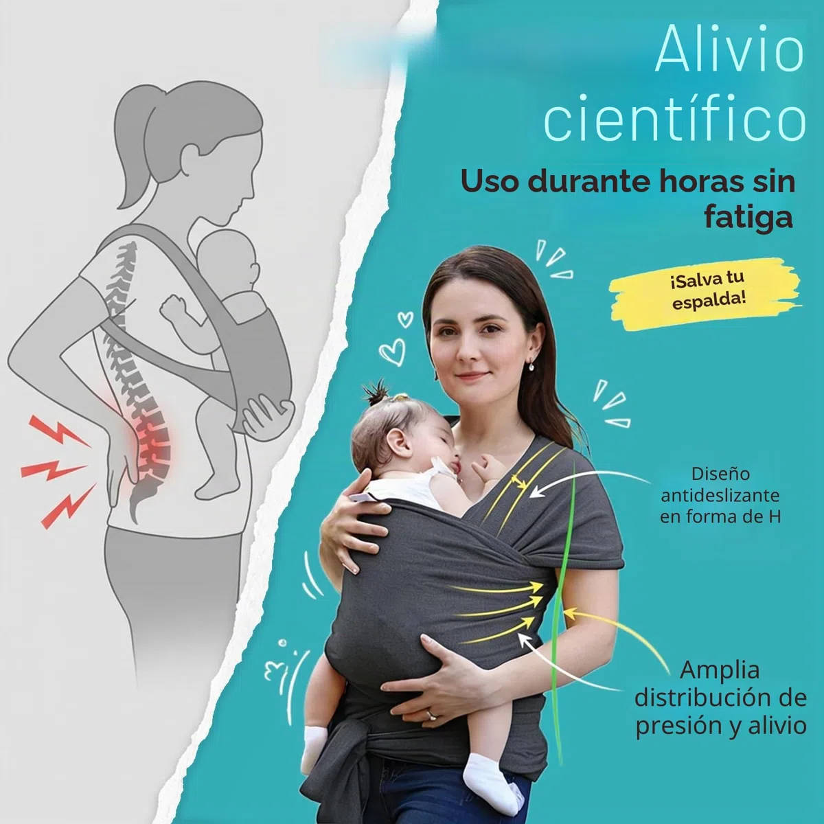 VOARGE - Bufanda elástica para bebé de hasta 16 kg, diseño de bebé