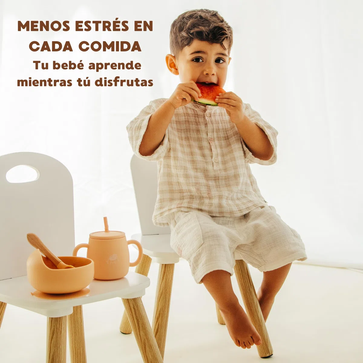 Vajilla Bebé BLW Premium 7 Piezas – Silicona Alimentaria sin BPA | Plato y Bol con Ventosa + Vaso Evolutivo 4 en 1 | Set Completo +6 Meses – Regalo Ideal Color Melocotón