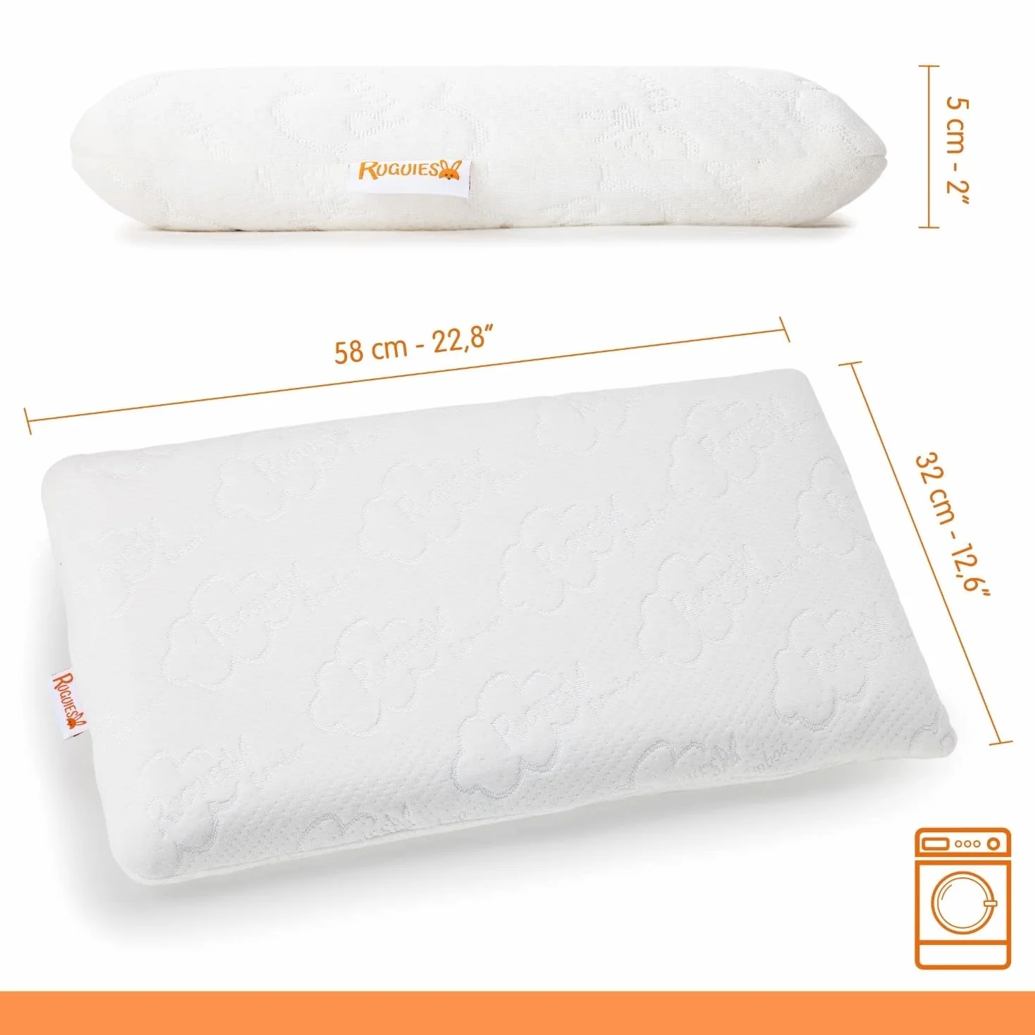 Bamboo-Almohada para Niños de Viscoelástica Transpirable-Cojín Infantil-Funda Lavable de Algodón Orgánico de Bambú-Oeko-Tex-De 1 a 10 años XL (58x32x7cm)-Bolsa Viaje Incluída.