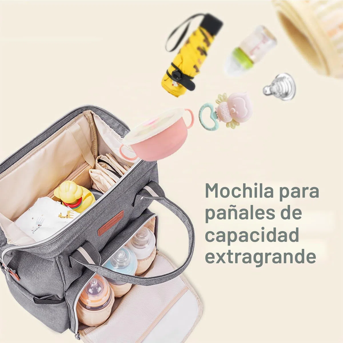 Mochila para pañales de bebé, bolso cambiador multifuncional de gran capacidad, mochila para bebé, bolsa de viaje con bolsillo térmico, correa de hombro ajustable, mochila con 2 correas para cochecito