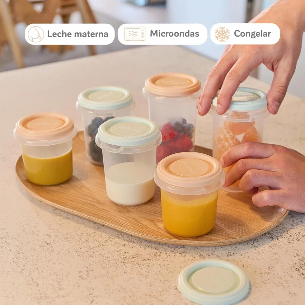 Miniland recipientes herméticos para alimentos bebé | Set 12 Hermisized | Tupper comida bebé, 12 unidades, 3 tamaños 200, 250 y 330 ml, aptos para congelar y calentar, sin BPA, con marcas de medida