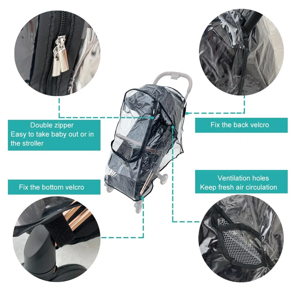 Funda impermeable para cochecito compatible con Cybex (Coya, Eezy Twist, Libelle), a prueba de viento, material EVA transparente, ventana grande delantera