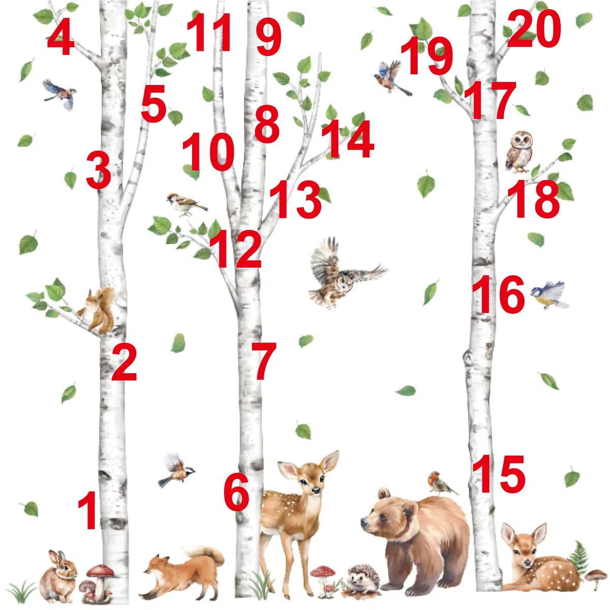wondever Pegatinas de Pared Animales del Bosque Abedul Árbol Grande Adhesivos Pared Decorativos Ciervo Oso Zorro Vinilos Pared Habitación Niño Bebés Dormitorio Guardería