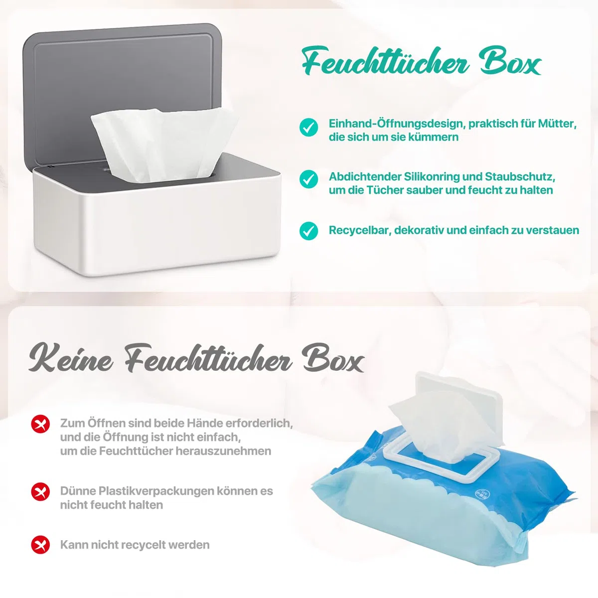 2 piezas caja para toallitas humedas y 4 piezas bolsa para toallitas húmedas, mantiene las toallitas húmedas, antideslizante, fácil de abrir y cerrar para el baño, habitación del bebé