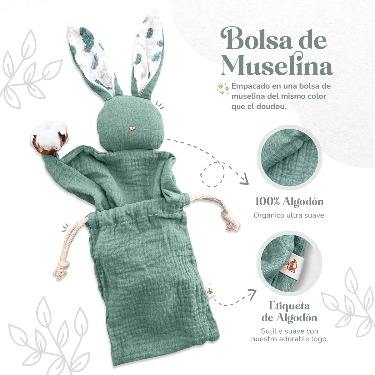 Mikito - Doudou Bebe 30x30cm Algodon Organico - Muselinas Bebe Algodon - Ideal para Arrullo Bebe Recien Nacido - Regalos Bebes Recien Nacidos Originales - Dudus Bebe