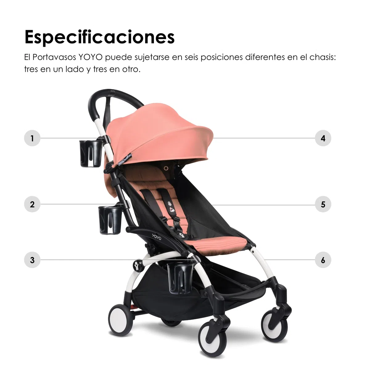 Portavasos BABYZEN YOYO, Negro - Se sujeta a Seis Puntos Diferentes en el Chasis del Cochecito YOYO2 - Adecuado para Padres e Hijos